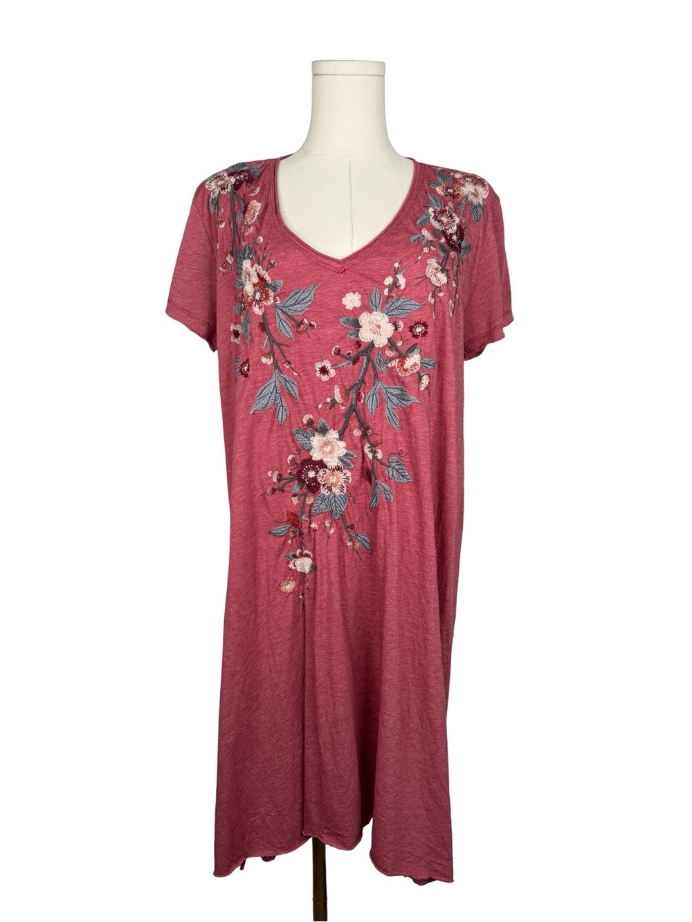 Johnny Was Adeline Embroidered V-Neck Tunic Dress in Fuchsia Medium